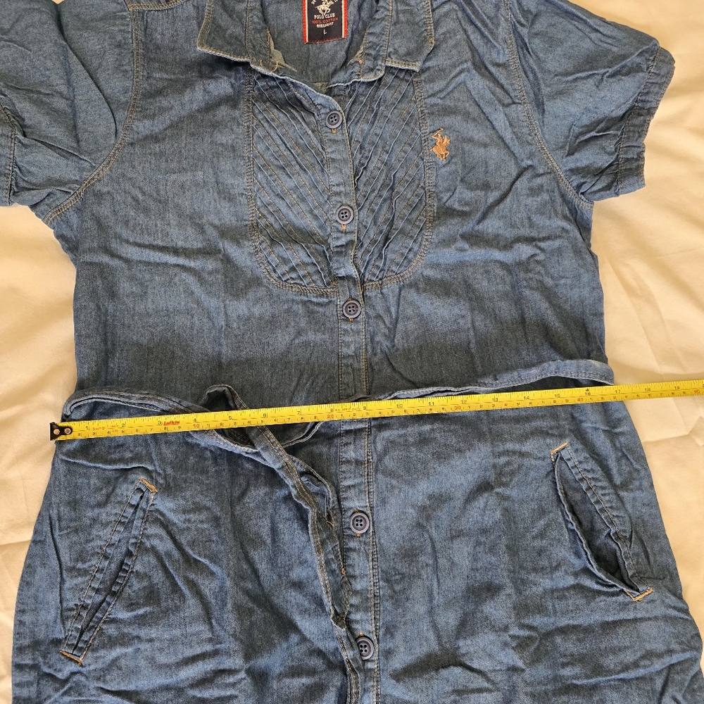Beverly Hills Polo Club 100%cotton Blue Regular Fit Large Button Up Short Sleeve - Picture 10 of 11